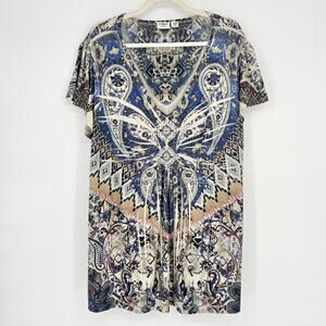 Cato Purple Cream Tan Boho Paisley Tunic Top Size 26/28W